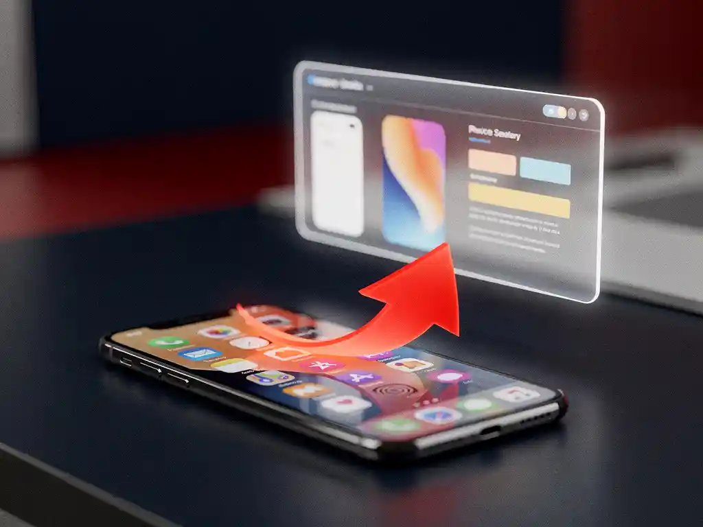 Smartphone op een donker bureau met een rode pijl die langs een oplichtende productpagina wijst, waarmee een strategie voor een snellere mobiele marketingfunnel wordt geïllustreerd.